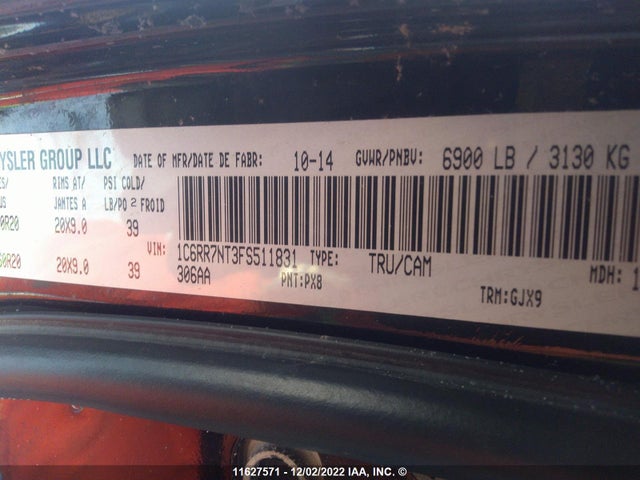 RAM 1500 Laramie 2015 1C6RR7NT3FS511831 Image 10
