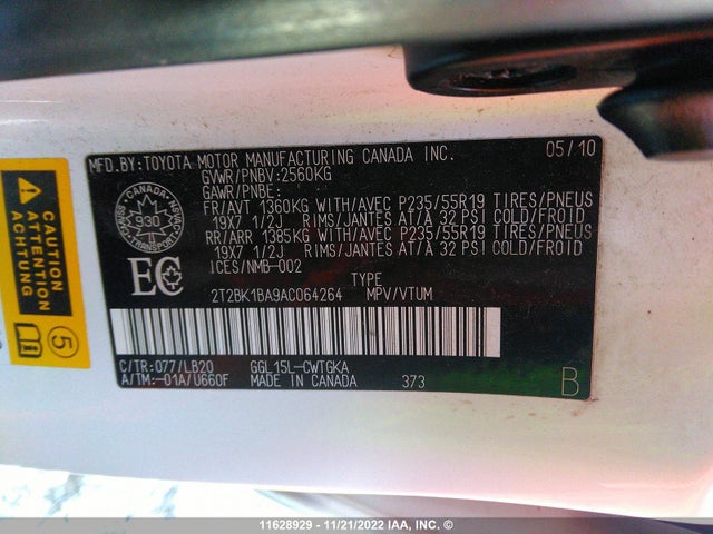 2T2BK1BA9AC064264 Lexus RX 350