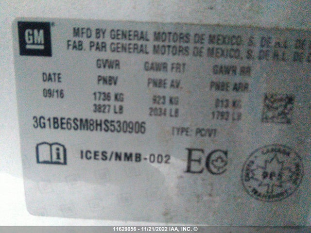 Chevrolet Cruze 2017 3G1BE6SM8HS530906 Image 9