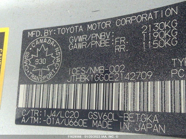 JTHBK1GG0E2142709 Lexus ES 350
