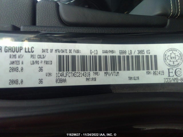 1C4RJFCTXEC214318 Jeep Grand Cherokee Overland