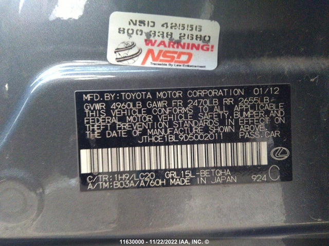 Lexus GS 350 2013 JTHCE1BL9D5002011 Image 9