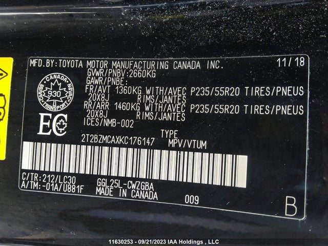 2T2BZMCAXKC176147 Lexus Rx 350 Base/350 F-sport
