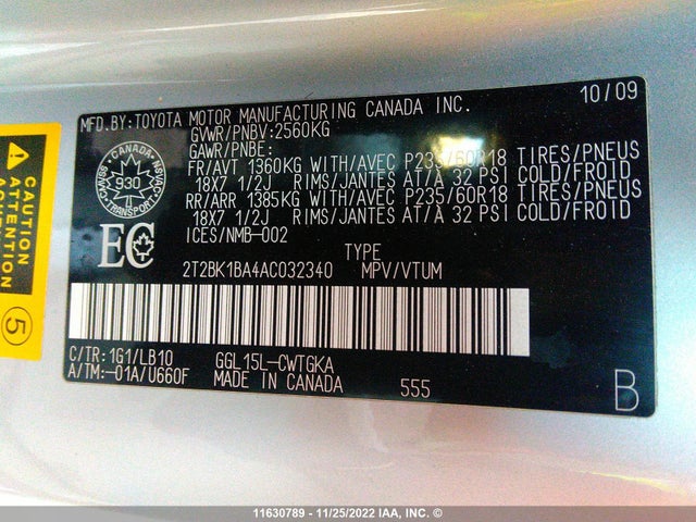 2T2BK1BA4AC032340 Lexus RX 350