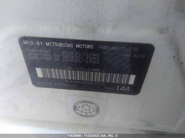 ML32A5HJ6KH008353 Mitsubishi Mirage Le/gt