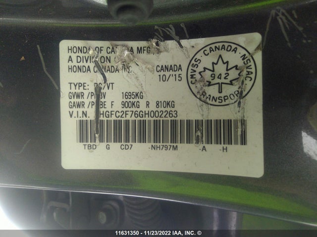 Honda CIVIC EX 2016 2HGFC2F76GH002263 Image 10