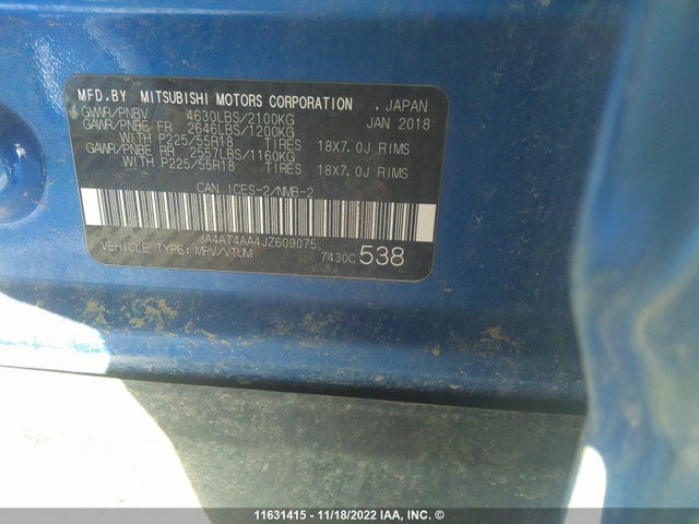 JA4AT4AA4JZ609075 Mitsubishi Eclipse Cross Le