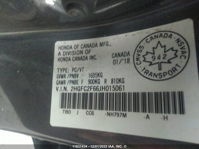 Honda Civic Lx 2018 2HGFC2F66JH015061 Image 9