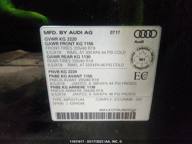 WA1JCCFS5JR010102 Audi Q3 Premium Plus