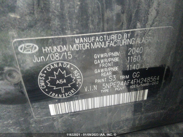 Hyundai SONATA SE 2015 5NPE24AF4FH248564 Image 11