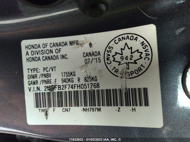 Honda Civic 2015 2HGFB2F74FH051768 Image 9