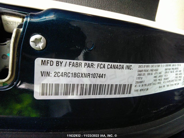 2C4RC1BGXNR107441 Chrysler Pacifica Touring L