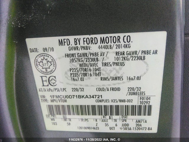 Ford Escape 2011 1FMCU0D71BKA34721 Image 10