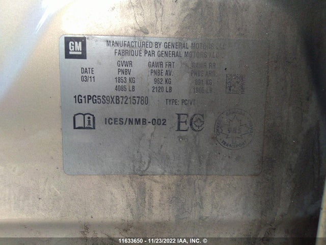 Продаж на аукціоні авто 2011 Chevrolet Cruze, vin: 1G1PG5S9XB7215780, номер лоту: 11633650