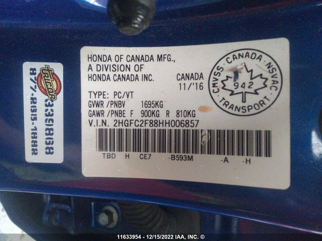 Honda Civic 2017 2HGFC2F88HH006857 Image 10