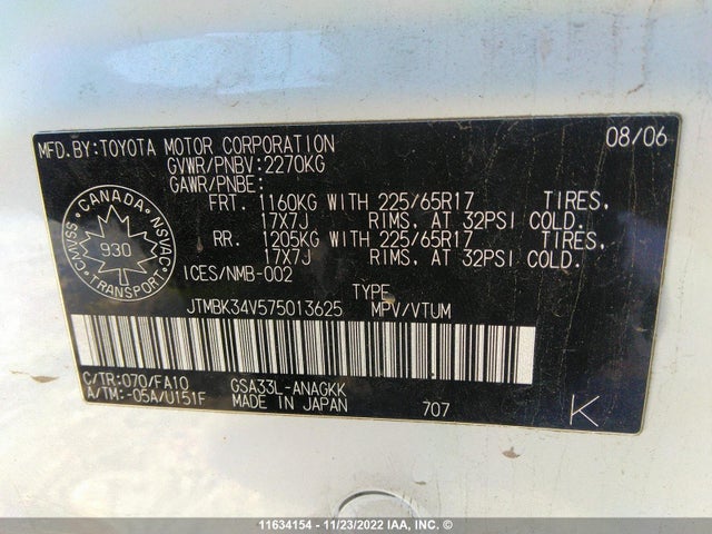 Toyota Rav4 Limited 2007 JTMBK34V575013625 Image 10