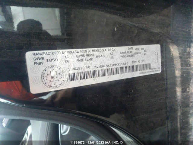 3VWDK7AJ1BM311610 Volkswagen Jetta
