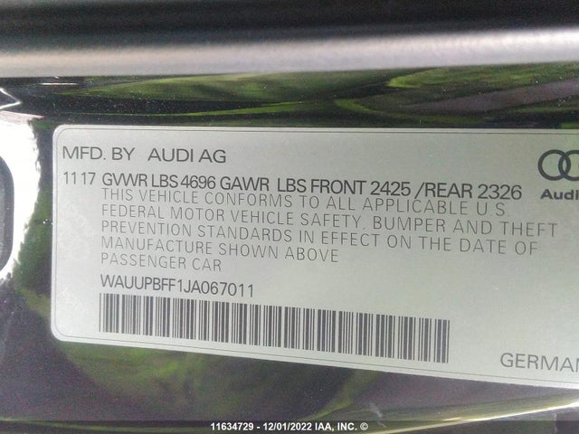WAUUPBFF1JA067011 Audi A3 E-tron Premium