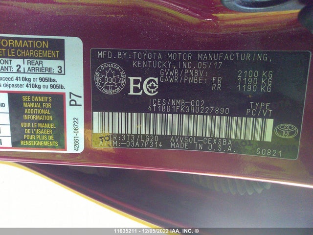 Toyota CAMRY 2017 4T1BD1FK3HU227890 Image 10
