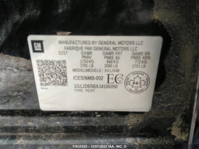 Chevrolet Sonic 2018 1G1JD6SBXJ4106050 Image 9
