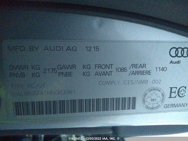 WAUBNAF41HN003981 Audi A4 Progressiv