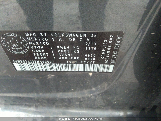 3VWB07AJ2EM400507 Volkswagen JETTA SE