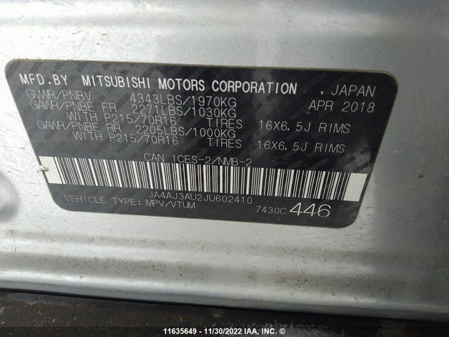 JA4AJ3AU2JU602410 Mitsubishi RVR SE