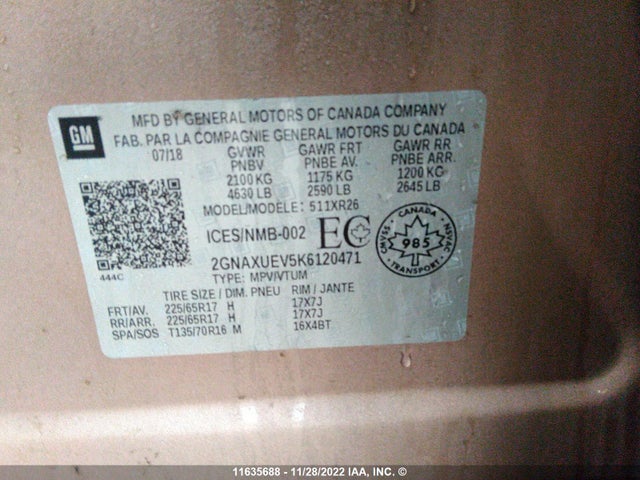 Chevrolet EQUINOX LT 2019 2GNAXUEV5K6120471 Image 9