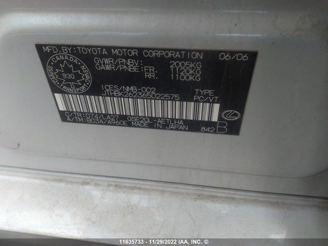 JTHBK262365022575 Lexus IS 250