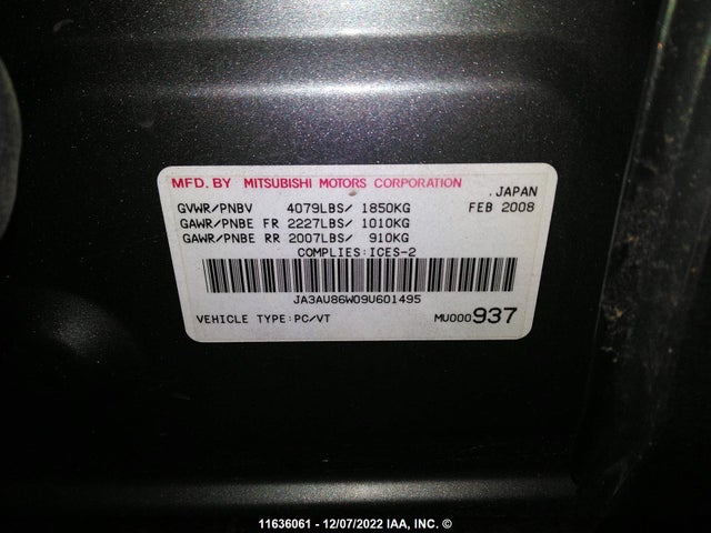 JA3AU86W09U601495 Mitsubishi LANCER GTS