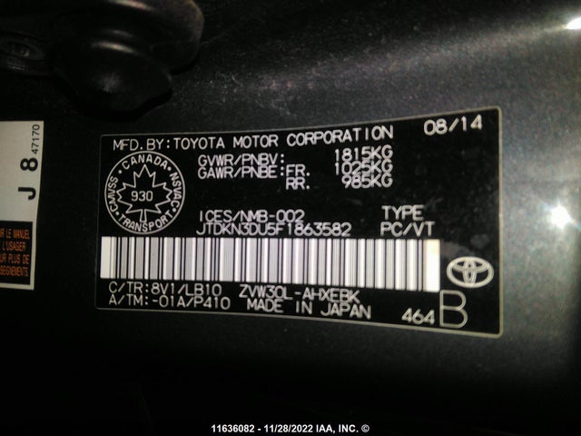 Toyota PRIUS 2015 JTDKN3DU5F1863582 Image 10