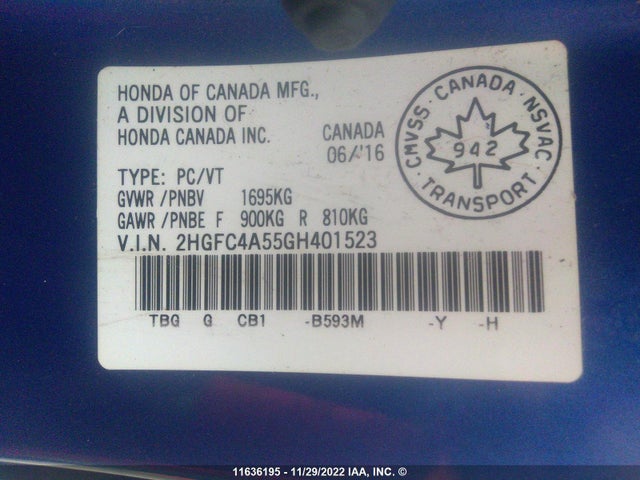 Honda Civic Lx 2016 2HGFC4A55GH401523 Image 9