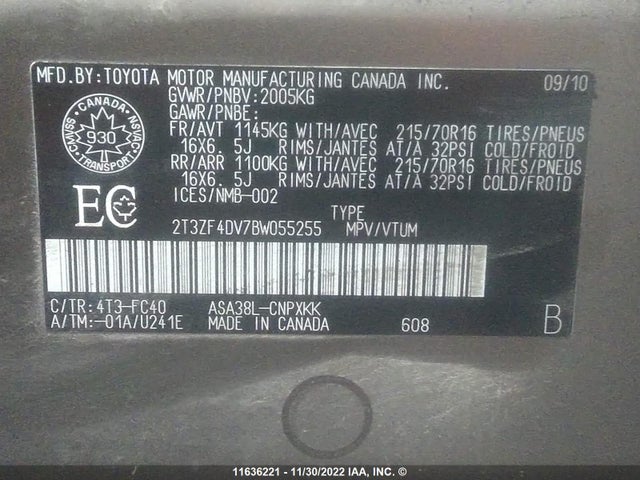 Toyota RAV4 2011 2T3ZF4DV7BW055255 Image 10