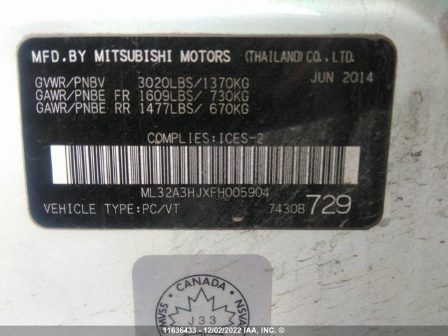 ML32A3HJXFH005904 Mitsubishi MIRAGE DE