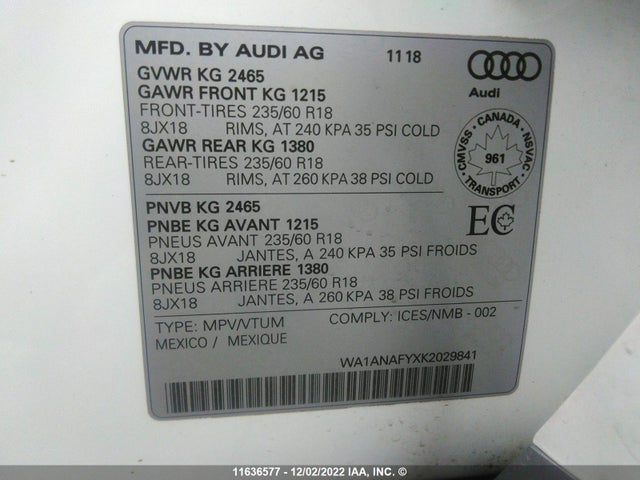 WA1ANAFYXK2029841 Audi Q5
