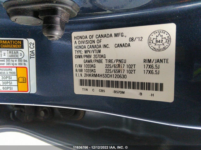 Honda CR-V EX 2012 2HKRM4H53CH120630 Image 9