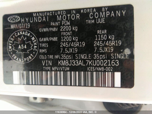 Hyundai TUCSON 2019 KM8J33AL7KU002163 Image 9