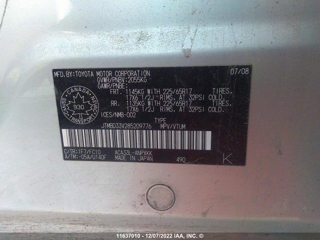 Toyota RAV4 2008 JTMBD33V285209776 Image 10
