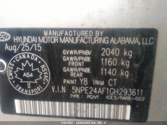 Hyundai Sonata 2016 5NPE24AF1GH293611 Image 10