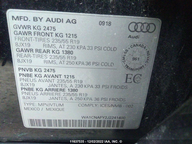 WA1CNAFY2J2241480 Audi Q5 Prestige