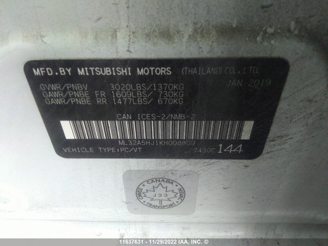 ML32A5HJ1KH008809 Mitsubishi Mirage