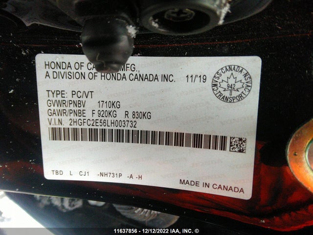 Honda Civic 2020 2HGFC2E56LH003732 Image 10