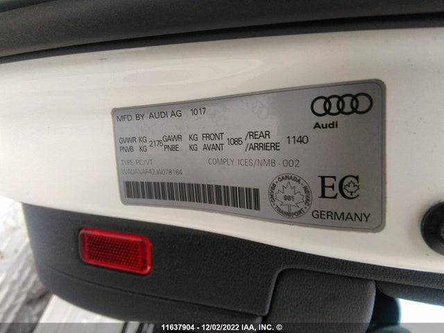 WAUANAF42JA078164 Audi A4 PREMIUM