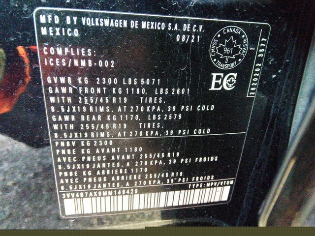 3VV4B7AX9MM149429 Volkswagen TIGUAN