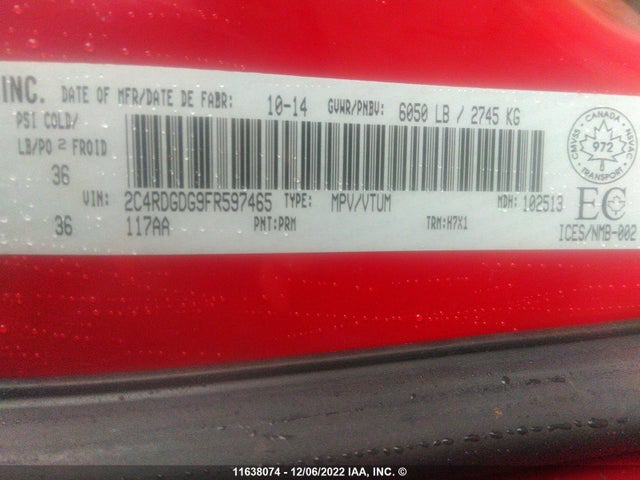 Dodge Grand Caravan Crew 2015 2C4RDGDG9FR597465 Image 9