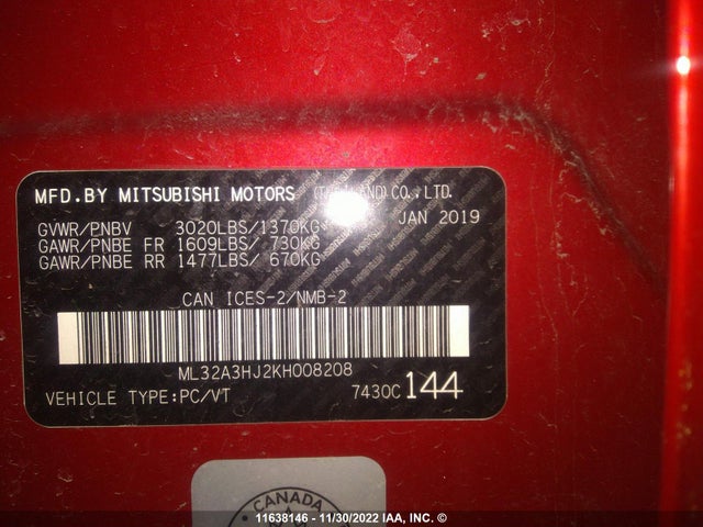 ML32A3HJ2KH008208 Mitsubishi Mirage Es/rf