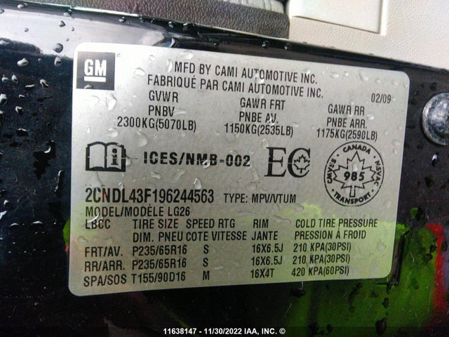 Chevrolet EQUINOX 2009 2CNDL43F196244563 Image 10
