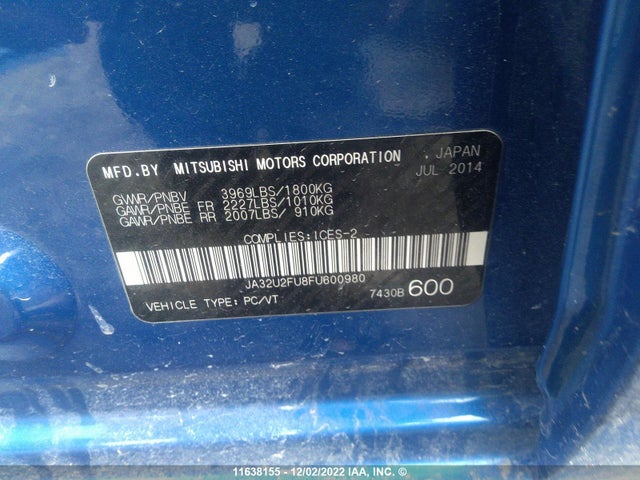 JA32U2FU8FU600980 Mitsubishi LANCER ES