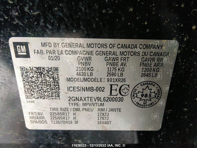 Chevrolet EQUINOX LT 2020 2GNAXTEV9L6200030 Image 9