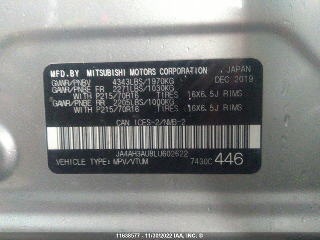 JA4AH3AU8LU602622 Mitsubishi Rvr Se/es